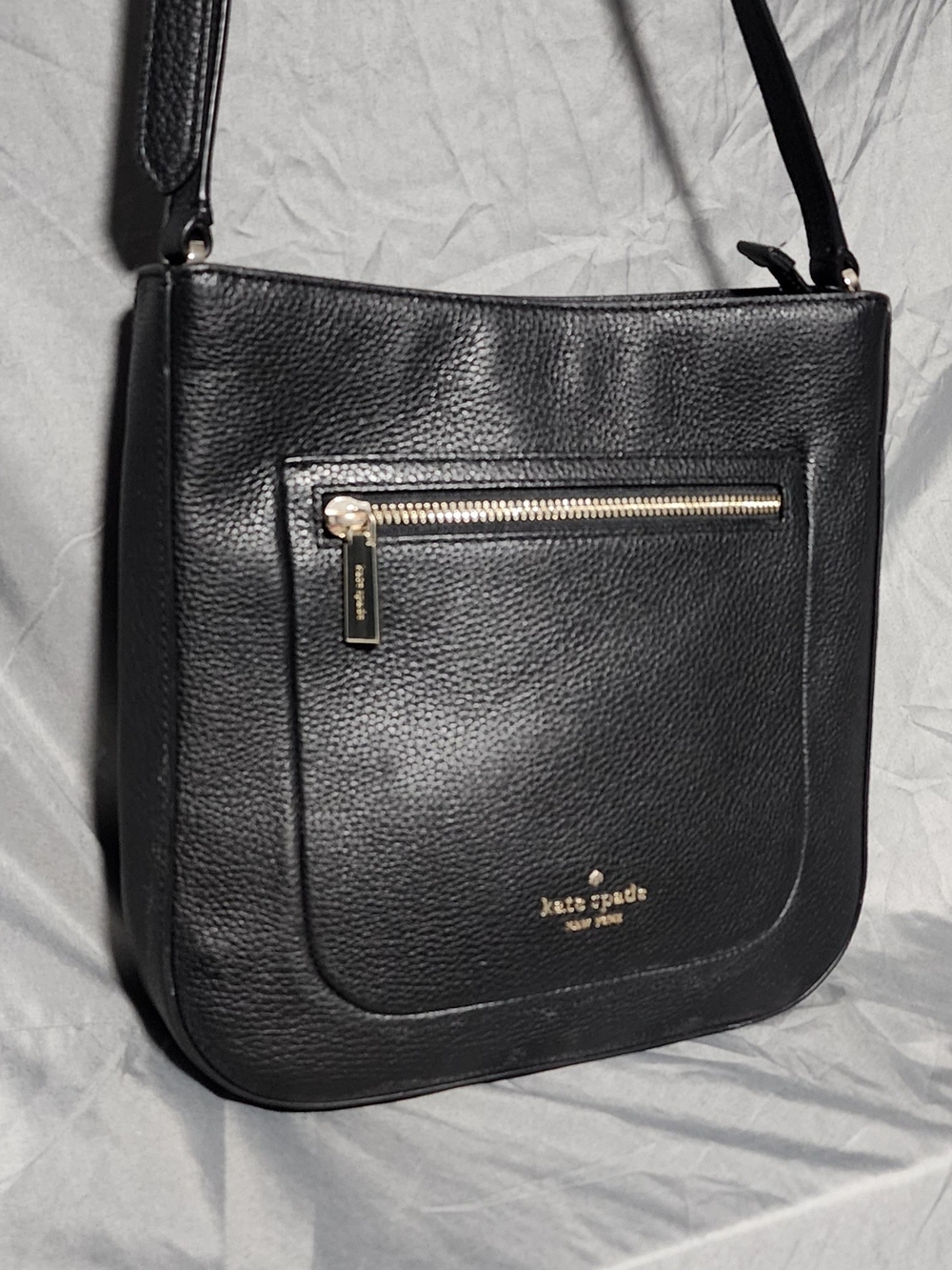 Kate Spade Leila Top Zip Black Pebbled Leather Crossbody Bag Purse